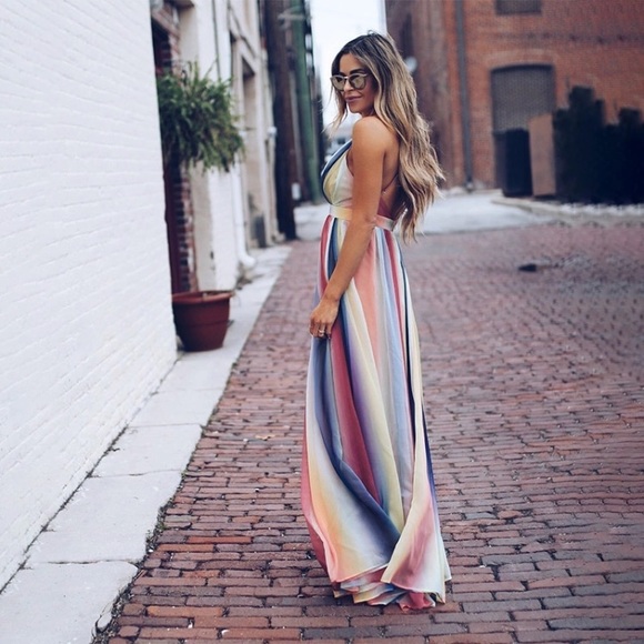 Rainbow Colorful Chiffon Mesh Maxi Dress - Picture 4 of 6
